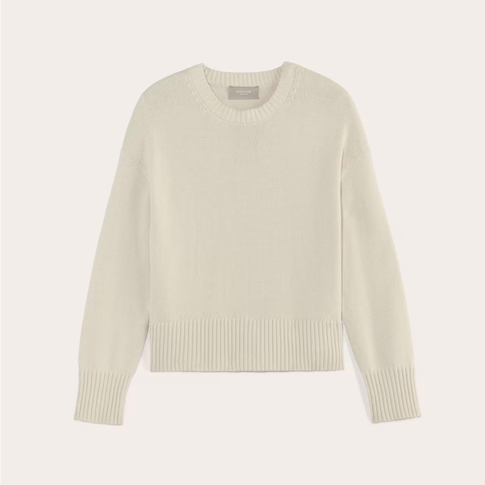 Everlane Sweater The Boxy Cotton Crewneck Cropped in White